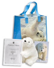 Polar bear tote bag, adoption certificate, photo and plush
